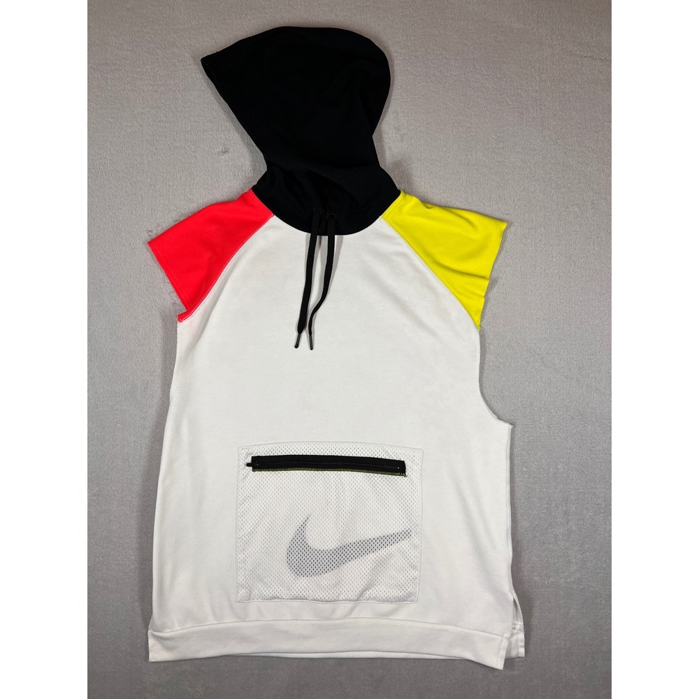 Nike Dri-FIT Mens Sleeveless Hoodie Colorblock Mesh Pocket White Large